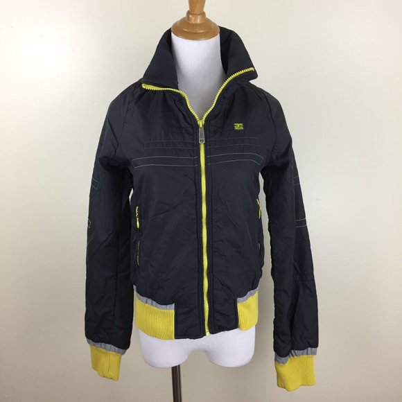 55DSL by Diesel Dark Gray Mustard/Yellow Trim Zip Pockets Logo Hardware Jacket - Picture 3 of 9